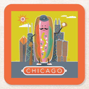 Hotdog in Chicago-stijl Vierkante Kartonnen Onderzetter