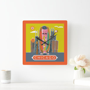 Hotdog in Chicago-stijl Vierkante Klok