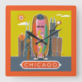 Hotdog in Chicago-stijl Vierkante Klok (Voorkant)