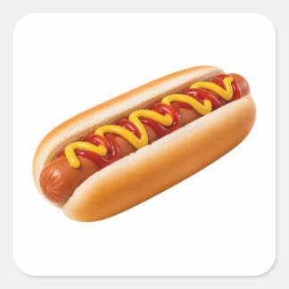 Hotdog met ketchup mosterd mix vierkante sticker