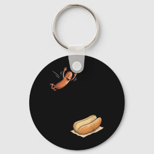 Hotdog Springt in Broodje Grappige Bbq Sleutelhanger