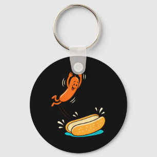 Hotdog springt in broodje worst BBQ hoogduik Sleutelhanger