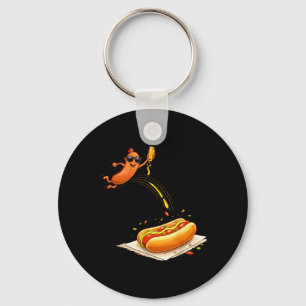 Hotdog Springt In Een Broodje Grappige Voedsel Car Sleutelhanger