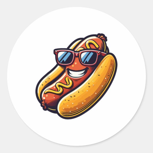 Hotdog Sungles Fast Food Hotdogs Lover Fun Sausag Ronde Sticker (Voorkant)