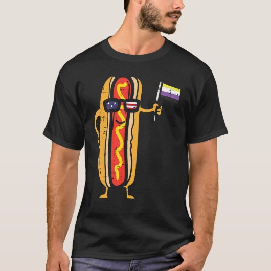 Hotdog Us Vlag Zonnebril Nonbinary Enby Nb Pride T-shirt (Voorkant)