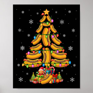 Hotdogs Kerstboom Kleurrijke Lichten Grappig Eten Poster