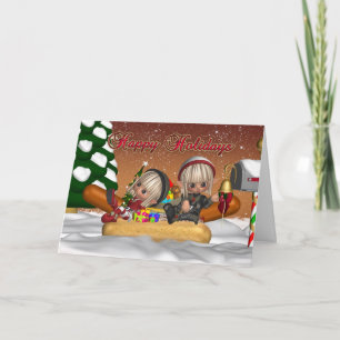 Hotdogs, Uien, Broodje, Kerstkaart - Elf Feestdagen Kaart