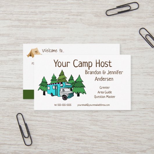 Hôte de camp RV personnalisé| Carte de visite de c (Devant/Arrière en situation)
