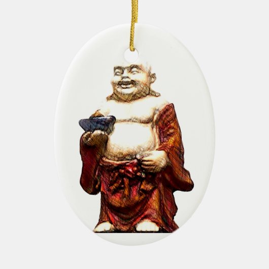 Hotei Laughing Buddha Keramisch Ornament (Voorkant)