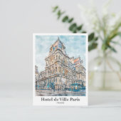 Hotel de Ville Paris Travel Waterverf met de hand  Briefkaart (Staand voorkant)