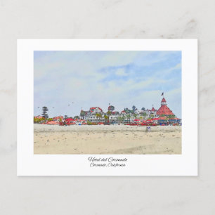 Hotel del Coronado California Waterverf afdrukken Briefkaart