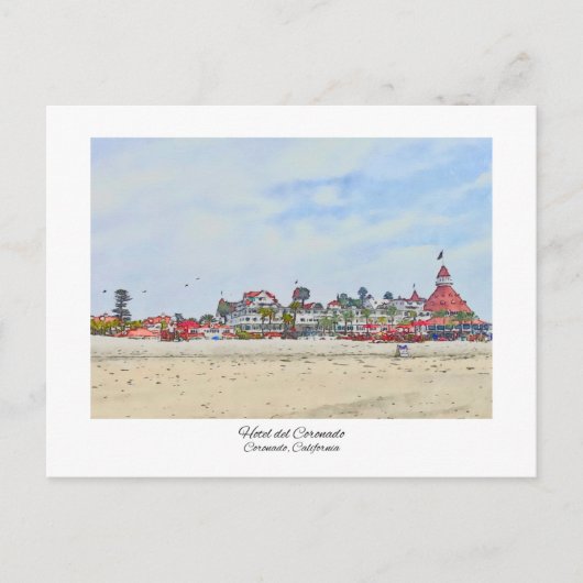 Hotel del Coronado California Waterverf afdrukken Briefkaart (Voorkant)