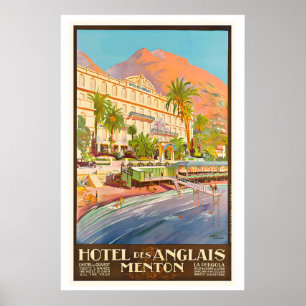 Hôtel des Anglais Menton Affiche de voyage vintage