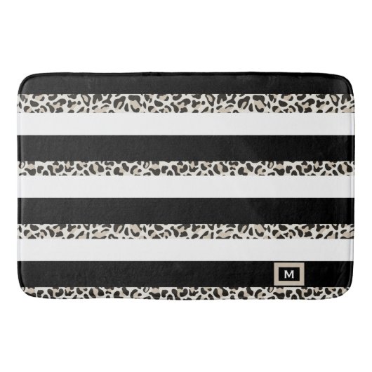 Hotel Monogram Black Roos Gold White Striped Badmat (Voorkant)