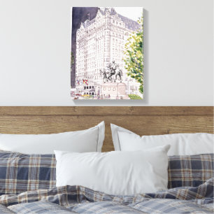 Hôtel Plaza NYC Aquarelle sur toile encadrée
