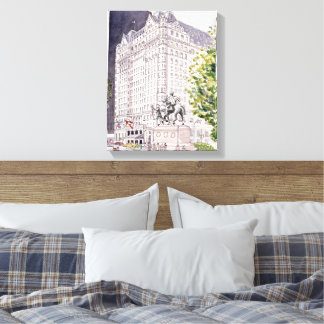 Hôtel Plaza NYC Aquarelle sur toile encadrée