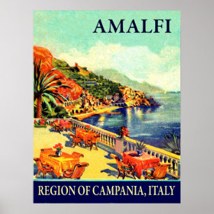 Hotel terrace in Amalfi, Campanië, Italië, reizen Poster