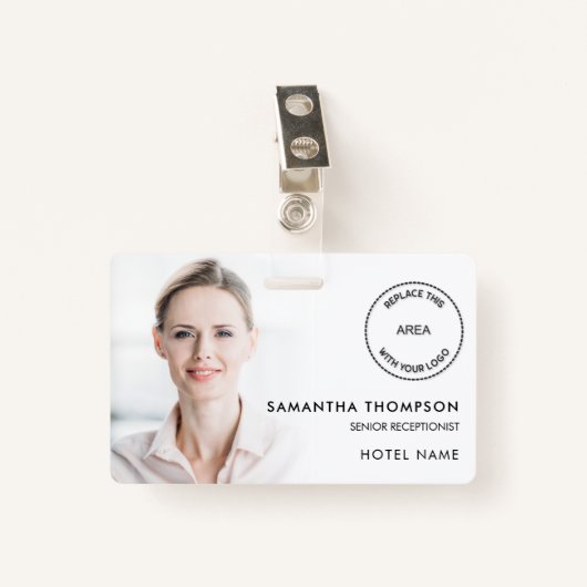 Hotel werknemer foto Bekleding ID naam Logo White Badge (Voorkant met clip)