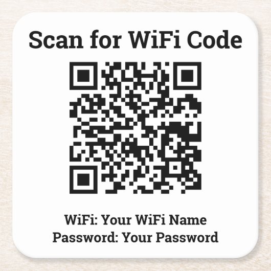 Hotel WiFi Details Plus QR-code Vierkante Kartonnen Onderzetter (Voorkant)