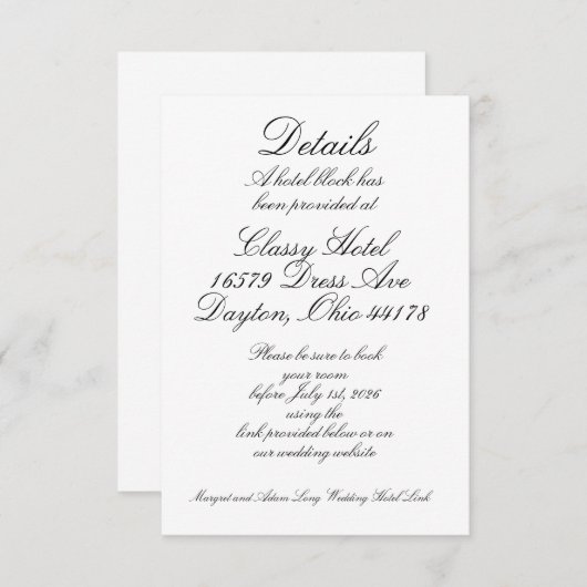 Hotelgegevens Informatiekaartje (Voorkant / Achterkant)