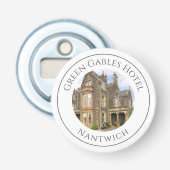 Hotelnaam en foto. Hotel Button Flesopener (Voorkant)