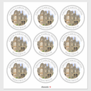 Hotelnaam en foto op blad van 9 Stickers