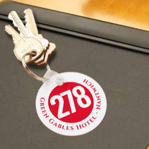 Hotelnaam plus kamernummer op een Sleutelhanger