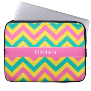 HotPink2 Blauwgroen ananas LG Chevron Name Monogra Laptop Sleeve