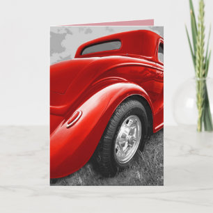 HOTROD CLASSIC VOITURE ROUGE CARTE D'ANNIVERSAIRE