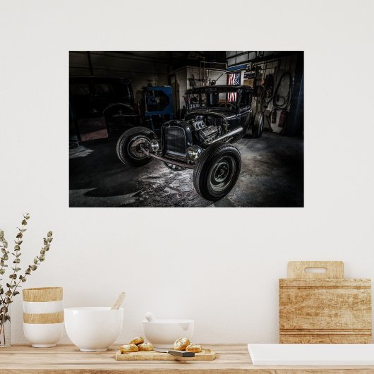 Hotrod dans une affiche de garage / Impression (Cuisine)