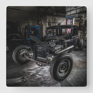Hotrod in een Garage Wall klok
