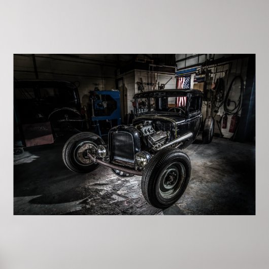 Hotrod in een Poster van de Garage/Druk (Voorkant)