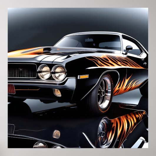 Hotrod Muscle Classic Car avec Flames Poster Impri (Devant)