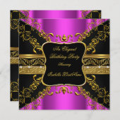  hotroze zwarte goudfeest 2 kaart (Voorkant / Achterkant)