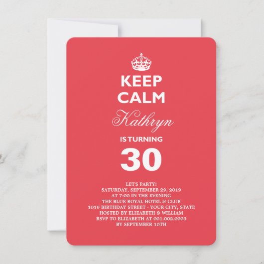 Hou Calm Funny Milestone Birthday Party Invite Kaart (Voorkant)