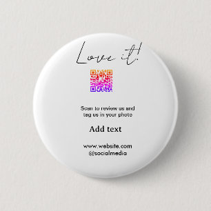 Hou ervan scan QR review sociale media foto delen  Ronde Button 5,7 Cm