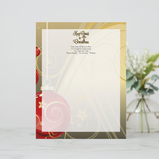 Hou je Christus vol Kerstmis, goud/rood Christelij Persoonlijk Briefhoofd (Staand voorkant)
