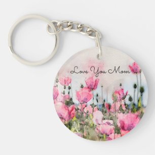 Hou je mam roze bloemige Waterverf Sleutelhanger