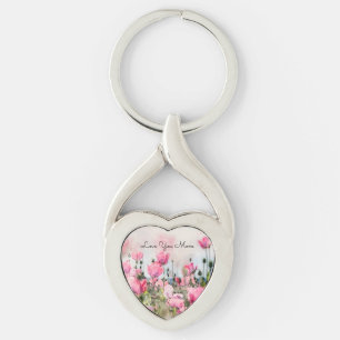 Hou je mam roze bloemige Waterverf Sleutelhanger