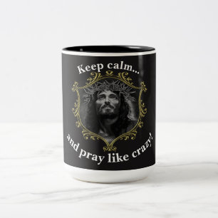 Hou je rustig... en bid als gek!Met een gouden Lij Tweekleurige Koffiemok