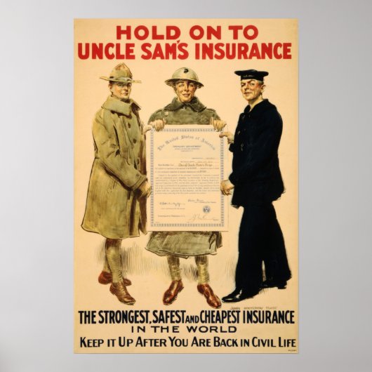 Hou je vast aan de verzekering van oom Sam. Amerik Poster (Voorkant)