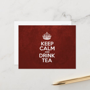 Hou kalm en Drink thee - rood leder Briefkaart