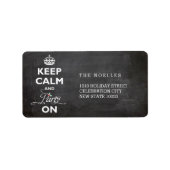 Hou kalm en feest op Chalkboard Funny Holiday Etiket (Voorkant)