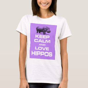 Hou kalm en hou van Hippos Hippotamus Design Paars T-shirt