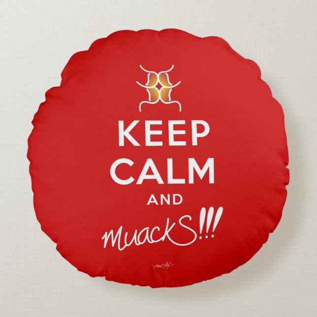 Hou kalm en muackS!!! Rood en wit Rond Kussen (Voorkant)