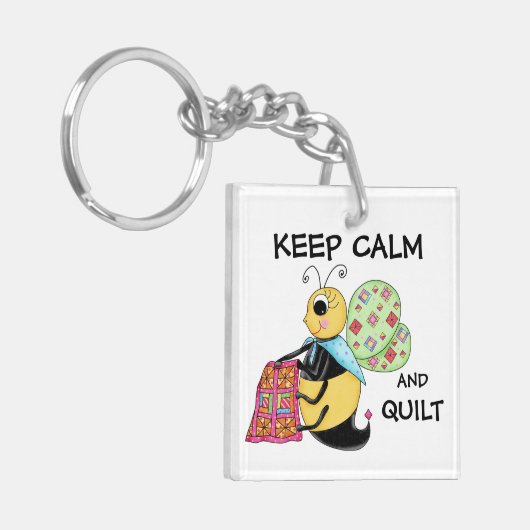 Hou kalm en Quilt Whimsy Honey Bee Art Sleutelhanger (Voorkant Links)