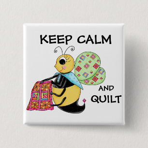 Hou kalm en Quilt Whimsy Honey Bee Art Vierkante Button 5,1 Cm