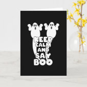 Hou kalm en zeg boo Funny Halloween Scary Ghost Kaart (Gele Bloem)