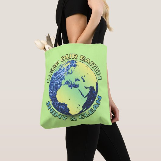 Hou onze aarde schoon op Aarde Dag blauwe vonken Tote Bag (Dichtbij)