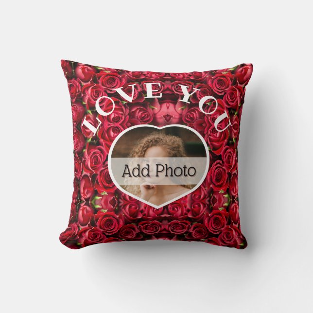 Hou van je hart Foto Rood Roses Modern Script Cute Kussen (Voorkant)